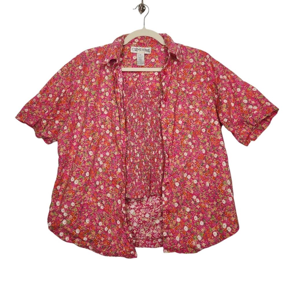 Vintage 90s Clementine 2 Piece Button Shirt Tank Top Flowers Nature Art Cottage